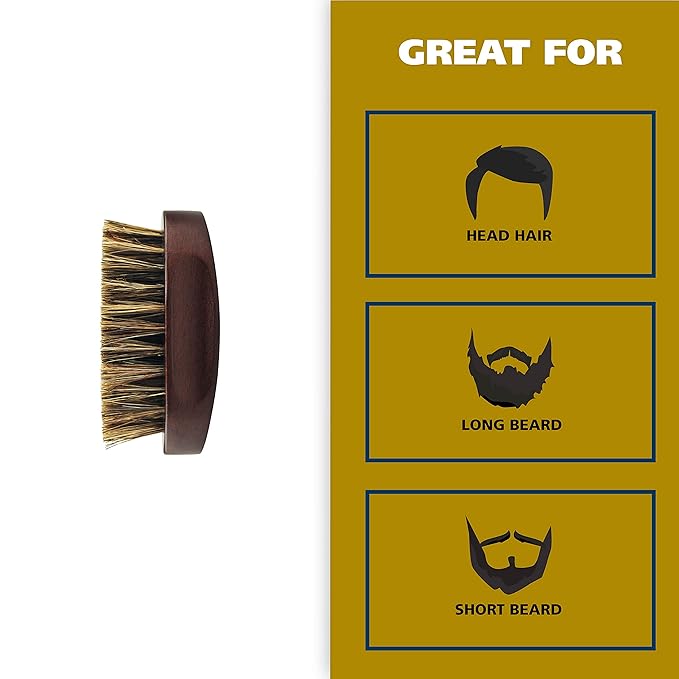 Wahl Small Travel Beard Brush with 100% Boar Bristles with Firm Natural Hair for Grooming & Styling – Wood Handle for Beards, Mustaches, Skin & Hair Care – Model 3346