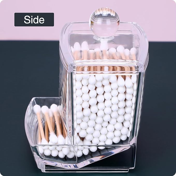 10oz Clear Acrylic Small Qtip Holder,Swab Dispenser Cotton Ball Jars Bathroom Organizer with Lid