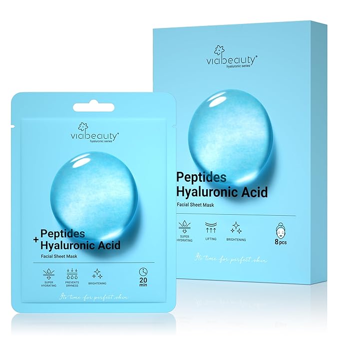 8 Pack Hyaluronic Acid Face Mask with Peptides Complex - Deep Hydrating & Brightening Facial Sheet Mask - Moisturizing Face Masks Skincare Facial Sheets for All Skin Types