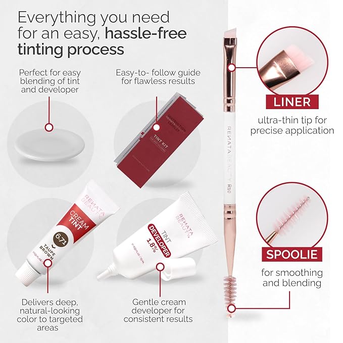 RB RENATA BEAUTY Tint Kit for Spot Coloring – Cream Hair Dye Kit with Developer and Application Brush, Covers Gray Hairs, Smudge-Proof, Long-Lasting Up to 4 Weeks, 20 Applications [Taupe Brown]