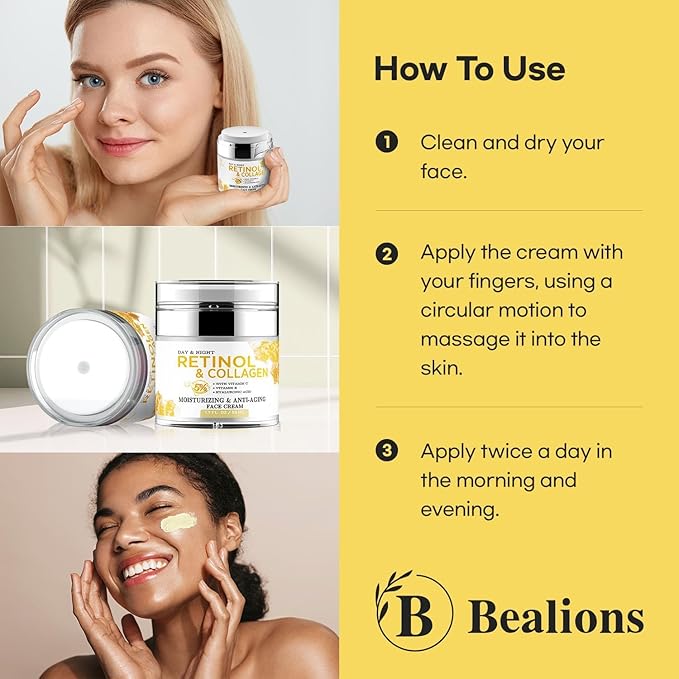 Retinol Cream for Face Anti Aging: Wrinkle Cream for Face Neck with Collagen Hyaluronic Acid - Night Moisturizer for Men Women - Facial Skin Care Gift for Mom Dad Sister