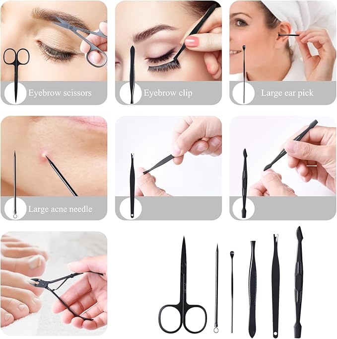 Nail Clippers Sets High Precisio Stainless Steel Nail Cutter Pedicure Kit Nail File Sharp Nail Scissors and Clipper Manicure Kit Fingernails & Toenails with Portable Stylish case (Black)