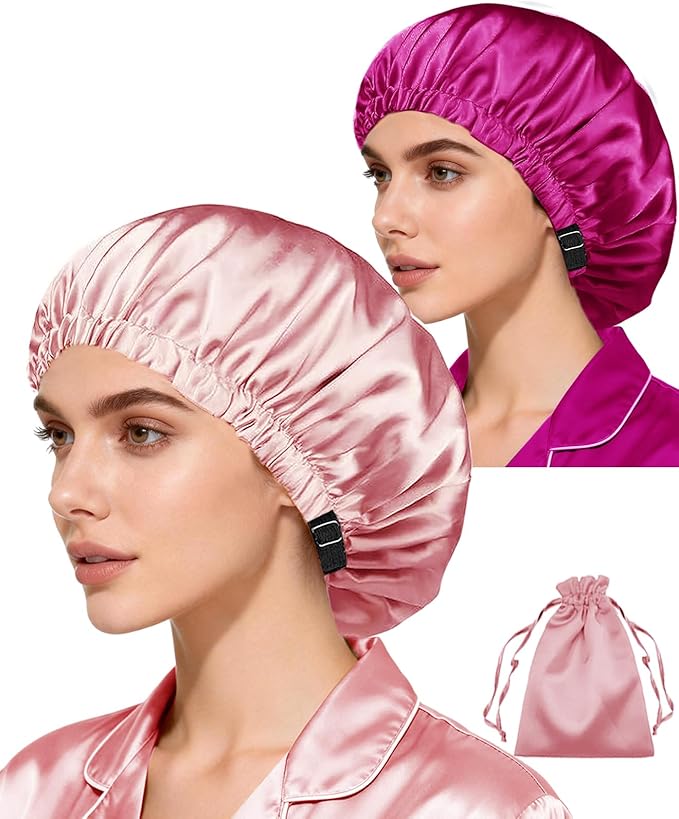 3Pcs Hair Bonnets For Sleeping Satin Bonnet For Women Silk Bonnets Womens Curly Hair Sleep Caps Silky Night Cap