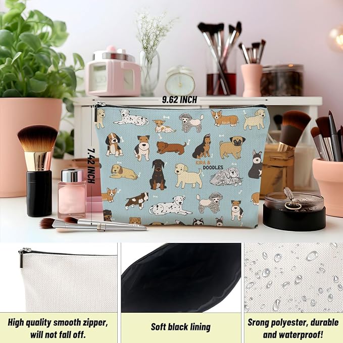 Cute Dogs Doodle Art Makeup Bag, Funny Dog Cosmetic Bag Travel Organizer Bags Makeup Pouch, Portable Travel Toiletry Bag, Christmas Birthday Friendship Gifts for Dog Lovers Women Girls Sisters