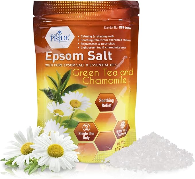 MED PRIDE Epsom Bath Salts 19.2oz, with Green Tea & Chamomile - Relaxing Foot Bath Salts for Soothing, Muscle Recovery & Relaxation - Soaking Salts