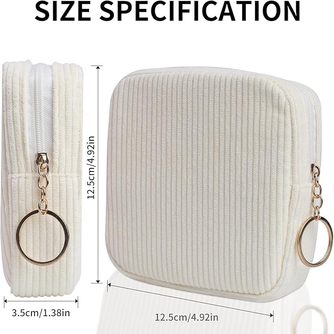 Sanitary Napkin Storage Bag, Preppy Corduroy Period Bag for Women, Cute Portable Period Pouch with Zipper, Sanitary Pads Bag Tampons Holder for Purse, First Period for Women Ladies