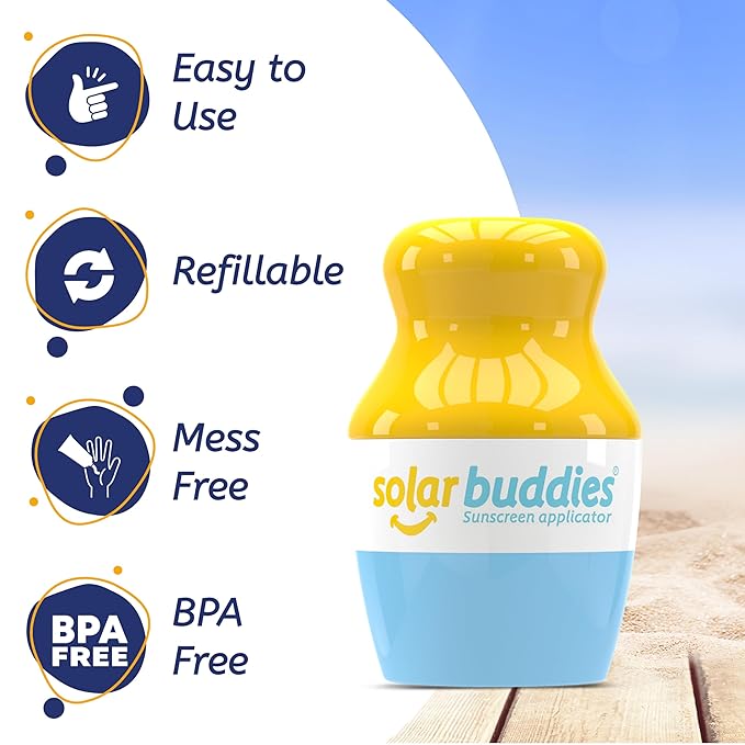 Solar Buddies Sunscreen Applicator - Single Full Pink - Refillable Roll on Sponge Sunscreen, Suncream & Lotion Applicator For Kids, Adults & Families - Holds 3.4fl oz, Perfect Size for Travel