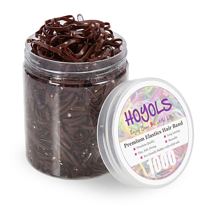 Hoyols Strong Hair Elastic Rubber Bands Ponytail Polyband No Damage Ties for Hair Women Girl Reusable 1000 Piece Pack (Brown) TPR