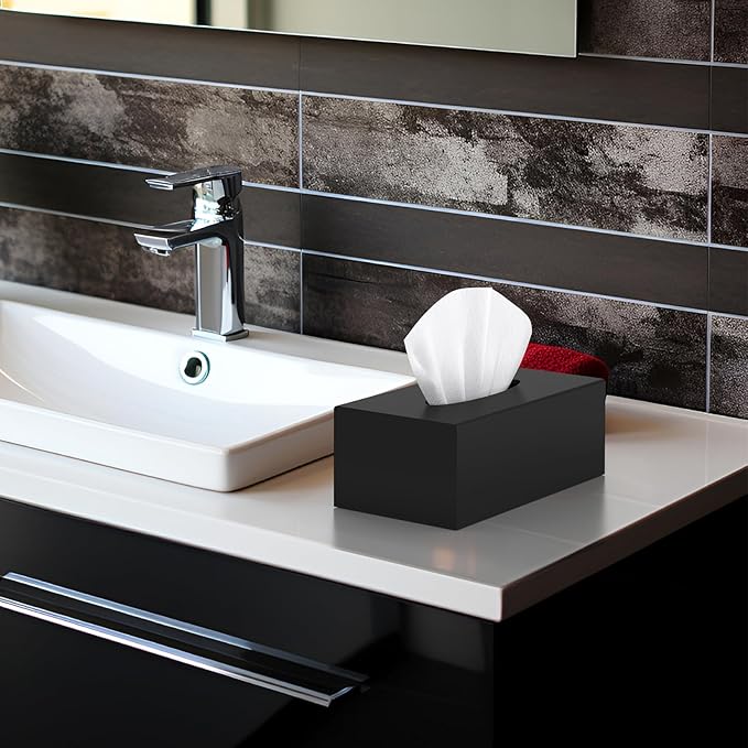 SILUT Tissue Box Cover Rectangle, Tissue Box Holder Decorative, Acrylic Tissue Box Cover, Tissue Holder for Bathroom, Home, Restaurant, Kitchen - Matte Black