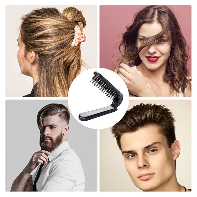Travel Folding Hair Comb, Portable Boar Bristles Detangling Brush Collapsable Pocket Hair Styling Tool for Women and Men