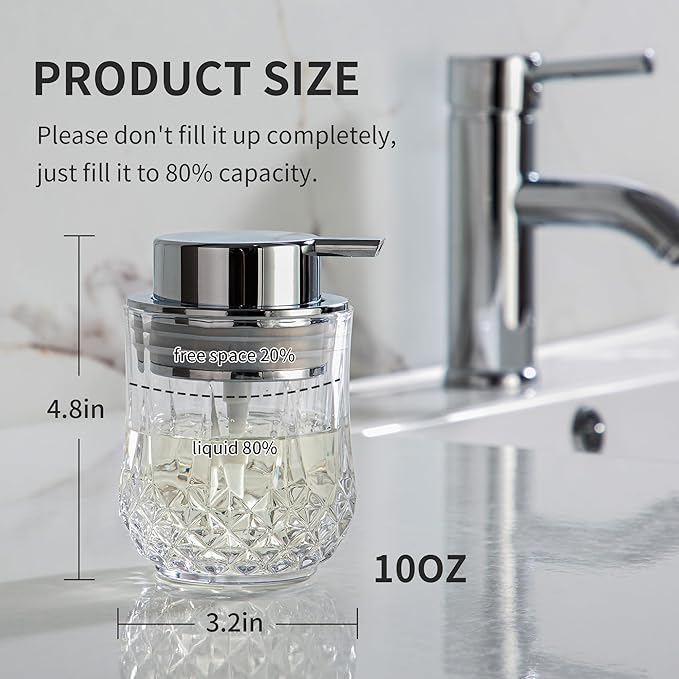 Glass Soap Dispenser,Bathroom Hand Liquid Soap Dispensers,Refillable Dish Soap Dispenser,Lotion Dispenser for Bathroom,Kitchen (Clear/Silver Liquid Pump)
