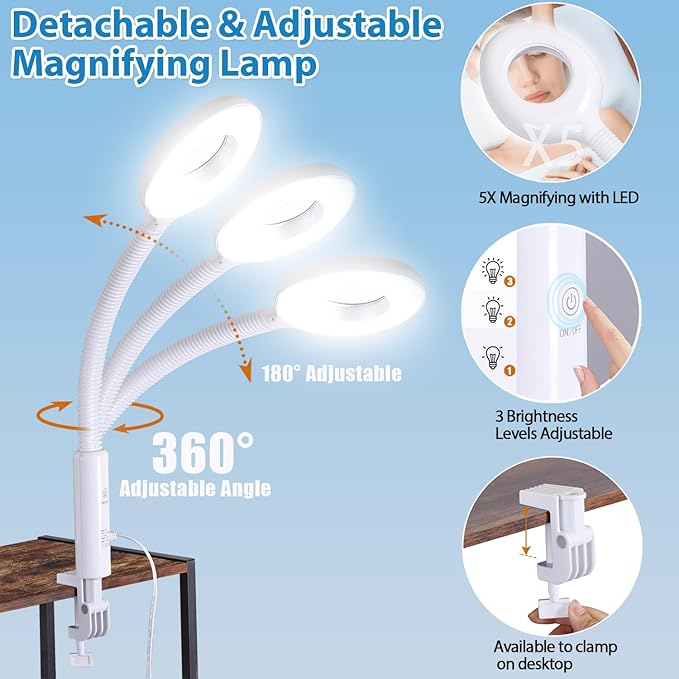2 in 1 Facial Steamer 5X Magnifying Lamp - Hot Ozone Spa Machine, Mist Face Salon Beauty Skin Care Equipment
