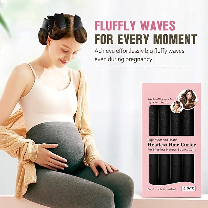Heatless Curls Overnight, 4 Pcs No Heat Curling Blowout Rod, Satin Blowout Look Heatless Hair Rollers, Soft Flexi Rods for Big Curls to Sleep In