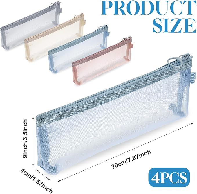 4 Pcs Mesh Makeup Brush Bag, Nylon Mesh Zipper Bags Small Makeup Brush Pouch with Zipper Portable Clear Meshs Makeups Bags Zippers Pouch Cosmetic Bag for Home Office Travel Accessories Organizer