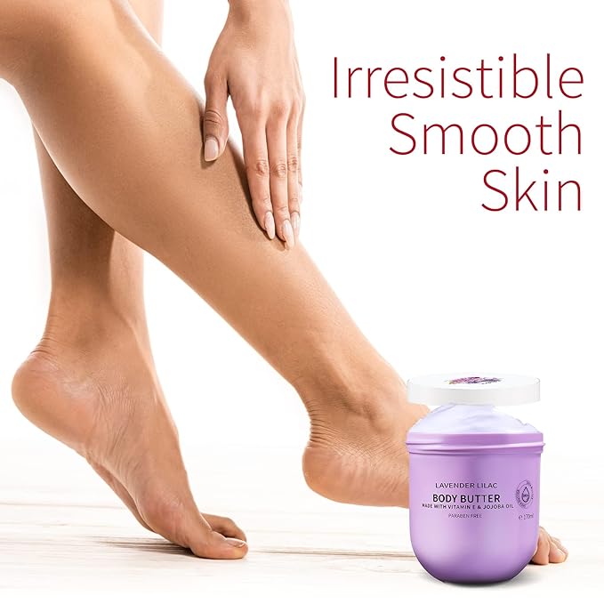 Lavender Lilac Body Butter - Shea Cream with Jojoba Oil & Vitamin E - Hydrating Natural Moisturizer for Hands - 5.74 Fl Oz