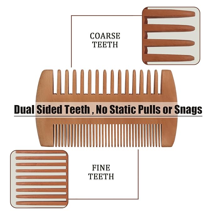 Pearwood Beard Comb, Wooden Beard Comb for Men with Leather Case, Dual-Sided Teeth for Beard Grooming
