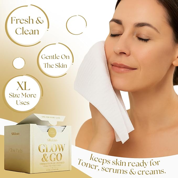 Glow & Go XL Disposable Face Towel 10x15 Inch, 100% Biodegradable Premium Towels for Fine Line Prevention & Radiant Skin, Chemical Free, 50 Count One Month Supply, 1 Pack