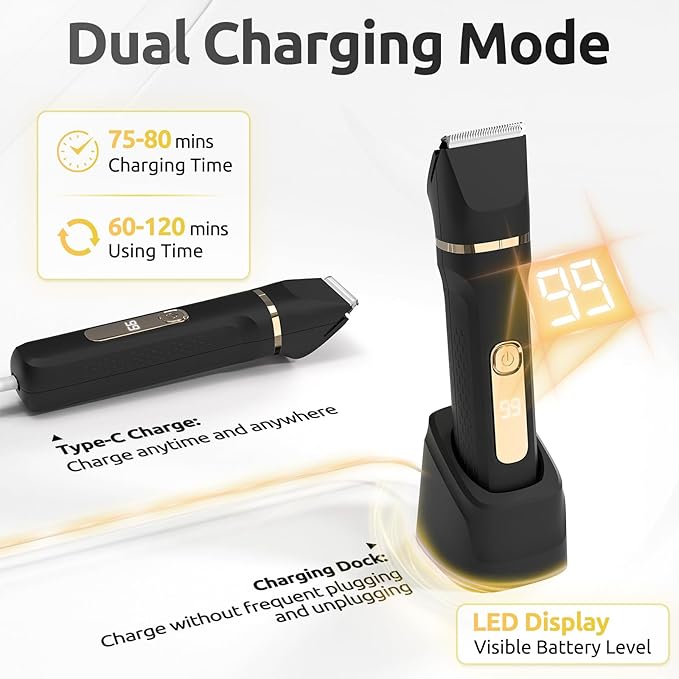 Bikini Trimmer for Women,5-in-1 Electric Razors for Women,Electric Shaver for Women's,IPX7 Waterproof Trimmer for Men Legs,with 5 Replaceable Blade Heads,USB Recharge Dock（Black）