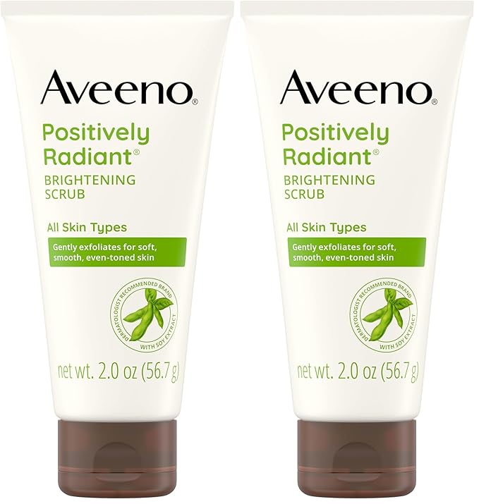 Aveeno Positively Radiant Skin Brightening Exfoliating Daily Facial Scrub,Moisture-Rich Soy Extract,helps improve skin tone & texture,Oil-& Soap-Free,Hypoallergenic,Travel Size,2 oz,(Pack of 2)