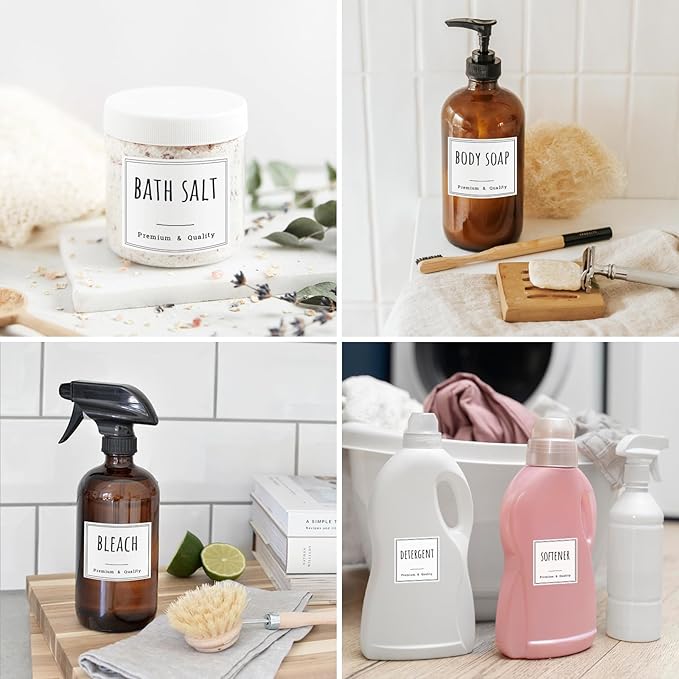 Segbeauty 18pcs Waterproof Self-Adhesive Labels for Organizing Bathroom, Soap Dispenser, Home, Laundry, Cleaning - Removable Stickers for Plastic Glass Bottles