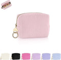 Mini Makeup Bag, Corduroy Small Cosmetic Bag for Purse with Ring Buckle, Portable Travel Makeup Pouch for Lipsticks, Chapsticks, Coin, Earphone, Credit Card (Pink)