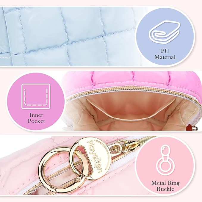 4.9" Puffy Small Makeup Bag, Cute Quilted Cosmetic Bag for Purse, Mini Travel Toiletry Organize Pouches for Women, Birthday/Wedding/Christmas Gifts (Black)