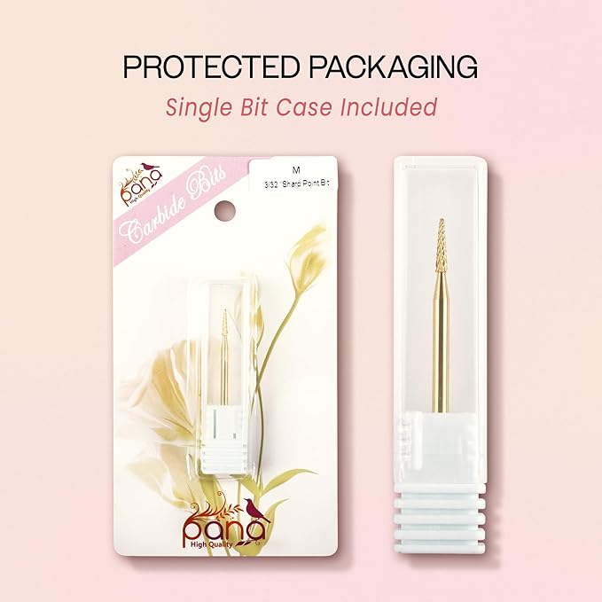 PANA 3/32" Carbide Cuticle Nail Drill Bit for Cuticle Cleaning, Dead Skin Removal, Gel Polish & Acrylic Removal, Under Nail Cleaner, Nail Salon, Manicure Tools (Sharp Point - Gold, Medium)