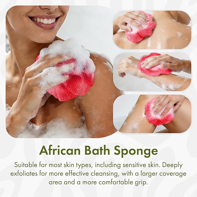 Loofah Bath Sponge, 2 Pack African Net Sponge Authentic, Exfoliating Shower Loofah Body Scrubber for Men and Women, Mesh Shower Pouf Balls for Body Wash