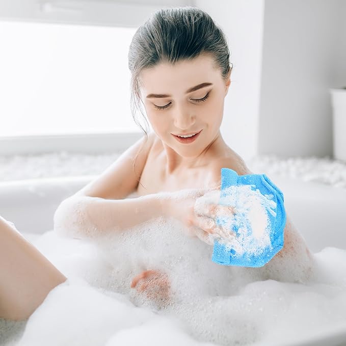 2pcs Exfoliating Back Scrubber Nylon Shower Bath Exfoliator Extended Length Body Scrub Towel Stretchable Pull Korean Washcloth Strap with Handles(Blue + Gray)