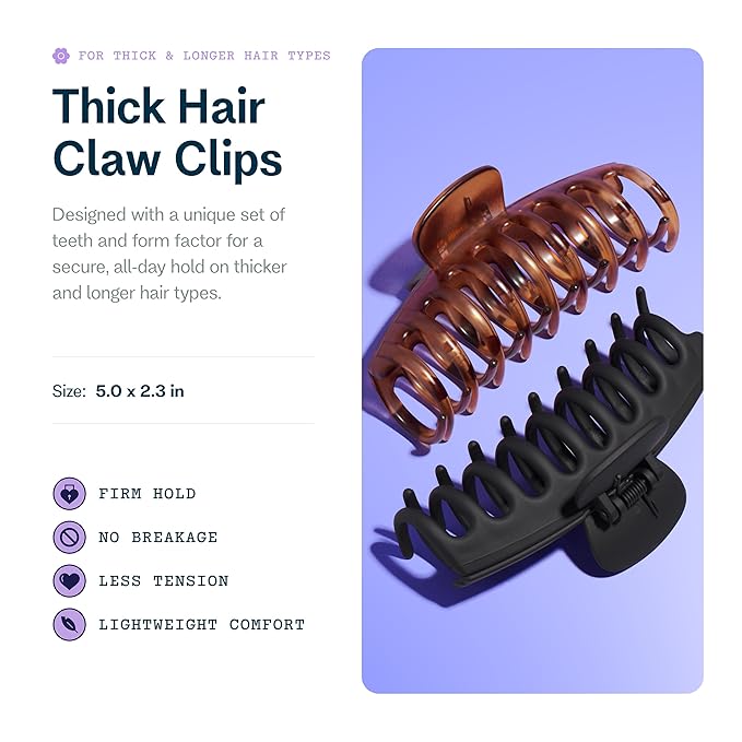 Gimme Beauty Thick Hair Claw Clips - Durable, No-Slip Design for Curly & Textured Hair - Made from Strong & Break-Resistant Recycled Plastic - Black & Tortoise