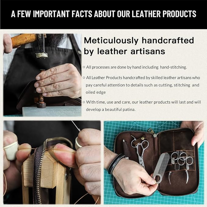 CONTACTS Full Grain Leather Manicure Set Case for Men Hairdressing and Nail Clipper Tool Organizer Travel Grooming Kit Pouch Empty Pouch by Handmade (Case Only)