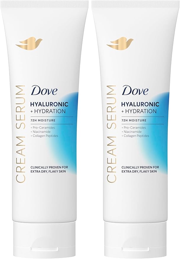 Dove Cream Serum Hyaluronic + Hydration for Extra Dry, Flaky Skin, with Pro-Ceramides, Niacinamide and Collagen Peptides Lotion, 8 oz,(Pack of 2)