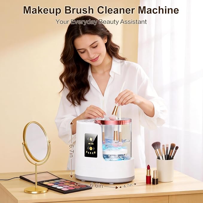 Electric Makeup Brush Cleaner 3-in-1, Automatic Brush Cleaning & Drying Machine with Dual-Direction Cleaning, Adjustable Dryer, Fits All Brush Sizes, for Makeup Brush Set, Blush Brush, Sponges