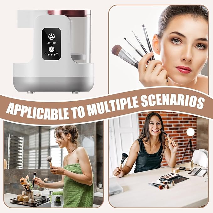 Electric Brush Cleaner - Quick Drying Makeup Washer, Gentle with Deep Clean, Auto Drying with Multiple Adapters, Cosmetic Tool Fast Cleaning, Brush Machine for Professional Artists
