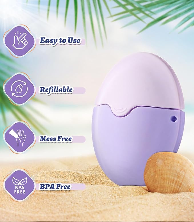 Sunscreen Applicator - Portable - BPA-Free Refillable Roll on Sponge Sunscreen, Suncream & Lotion Applicator For Kids, Adults & Families - Perfect Size for Travel(Purple)