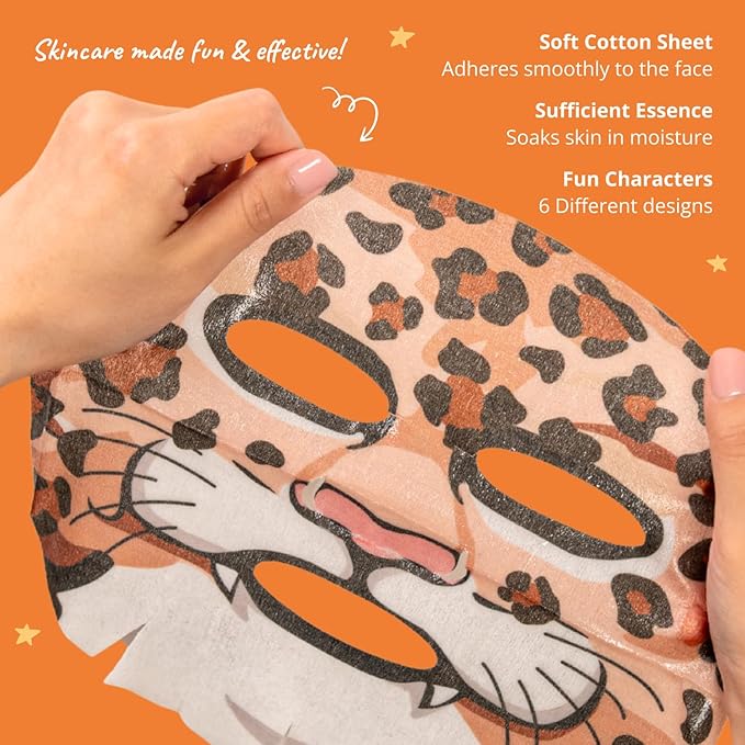 Epielle Character Face Mask Mystical Safari 12 Pack, Fun & Effective Korean Skin Care, Spa Party Favors, Easter Basket Stuffers, Birthday Gifts for Women, Self Care Gifts
