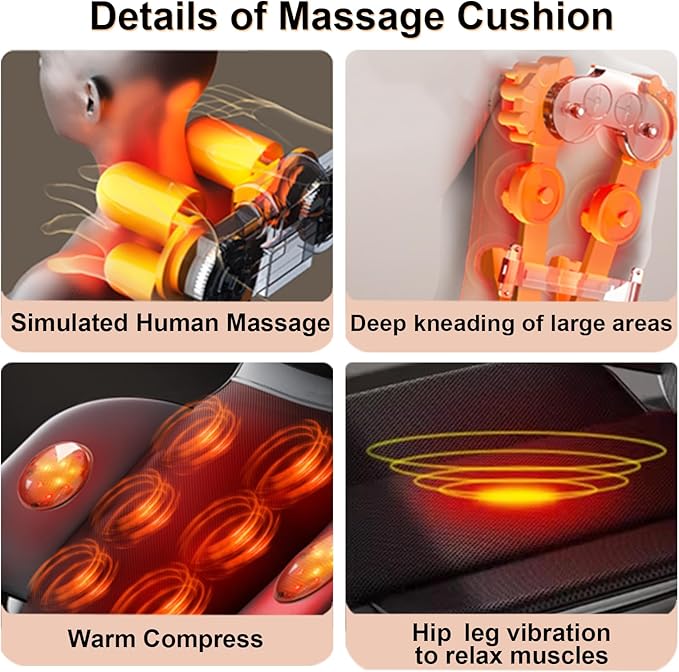 Lvrunben Shiatsu Back Massager with Heat, 3D Kneading Massage Chair Pad, Electric Massage Seat Cushion for Body, Neck,Shoulder, with Movable Multi-Function Leg and Foot Massager, for 62-69 inches