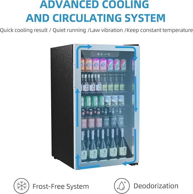3.1 Cubic Feet/110 Can Beverage Refrigerator,17 Inch Fridge with Adjustable Shelve & LED Display for Soda Beer or Wine, Drink Refrigerator for Home Bar Office(Silver)