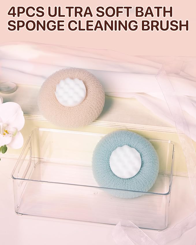 Super Soft Sunflower Suction Cup Bath Ball, 2025 Upgraded 2-in-1 Sunflower Ball Exfoliating Bath Sponge Cleaning Brush, Mesh Shower Body Sponge Accessories for Women, Men Shower (Cyan+Pink)