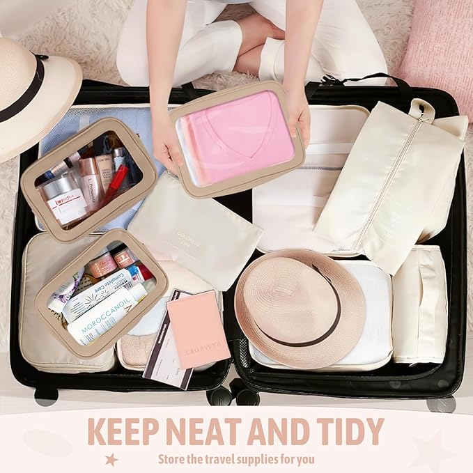 6PCS Clear Toiletry Bag,TSA Approved Travel Pouch with Zipper for Cosmetics and Toiletries，Diaper Bag Organizer Pouch Set, Purse Organizer and Clear Car Bag for Women and Kids