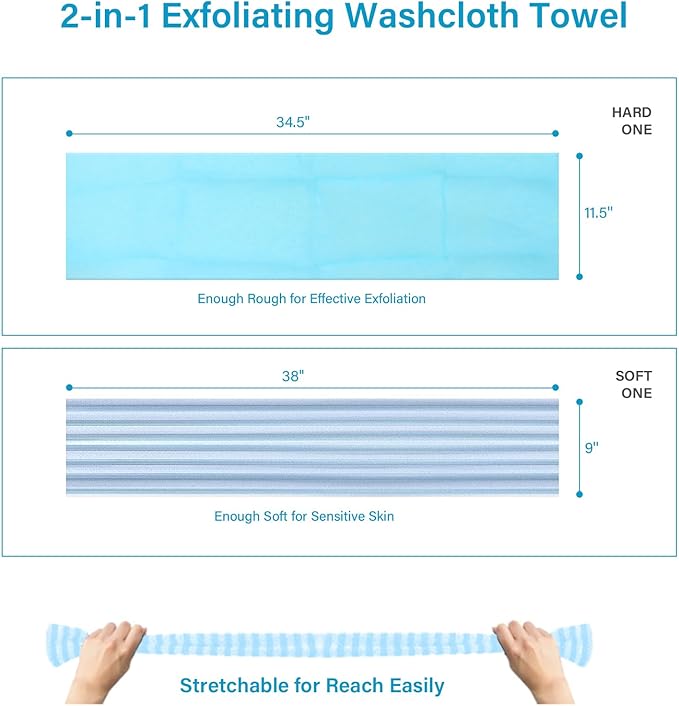 Yiclick 2pcs Back Scrubber for Shower Bath ，Exfoliating Body Scrubber, Body Exfoliator Loofah Luffa Sponge Net Rag Back Washer