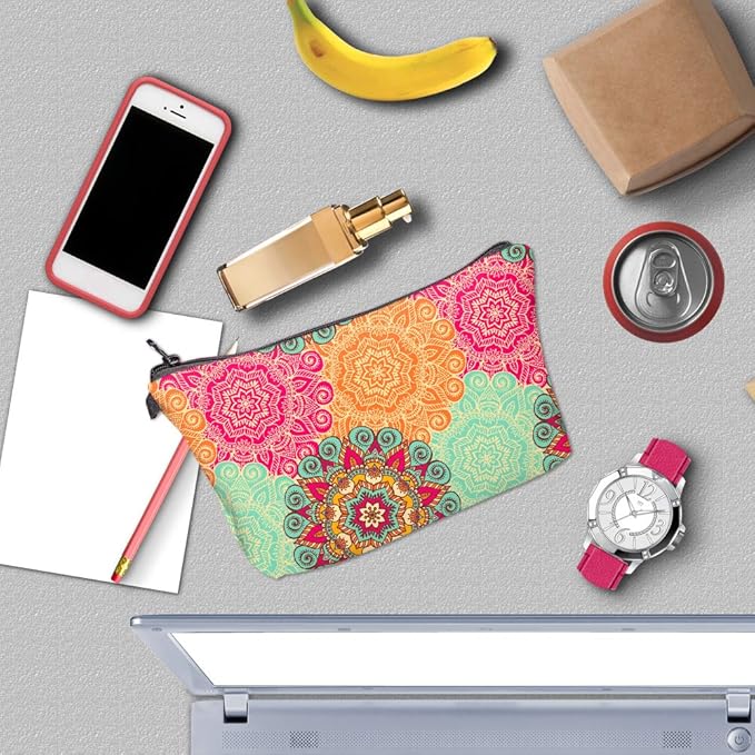 Deanfun Cosmetic Bag for Women, Mandala Flowers Waterproof Makeup Bags Roomy Toiletry Pouch Travel Accessories Gifts (51560)