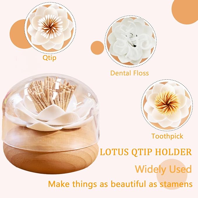 Q Tip Holder Toothpick Holders Q Tips Holder Toothpick Holder Dispenser, Black and White Bathroom Accessories 3D Wooden Lotus Flower Cotton Swabs Holder Restroom Sink Black Decor and Accessories