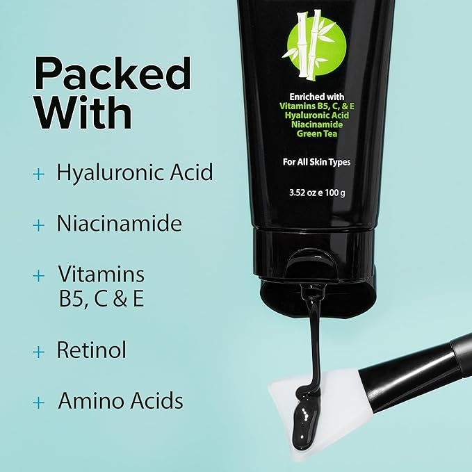 Ebanel Charcoal Peel Off Face Mask Applicator Set, Deep Pore Cleansing Minimizer Blackhead Remover with Niacinamide, Hyaluronic Acid, Vitamin C, Green Tea, Deep Cleanse Black Masks Peel Off Gel Mask