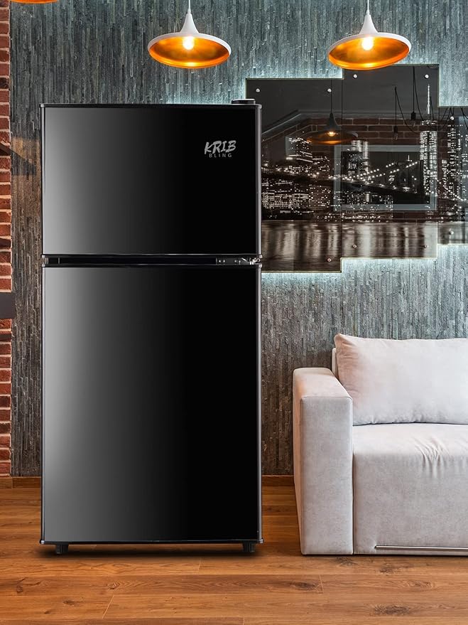 Mini Fridge With Freezer,3.5 Cu. Ft Compact Refrigerator With 2 Doors,7- Level Adjustable Thermostat, Removable Glass Shelves For Bedroom, Office, Kitchen, Apartment, Dorm, Black