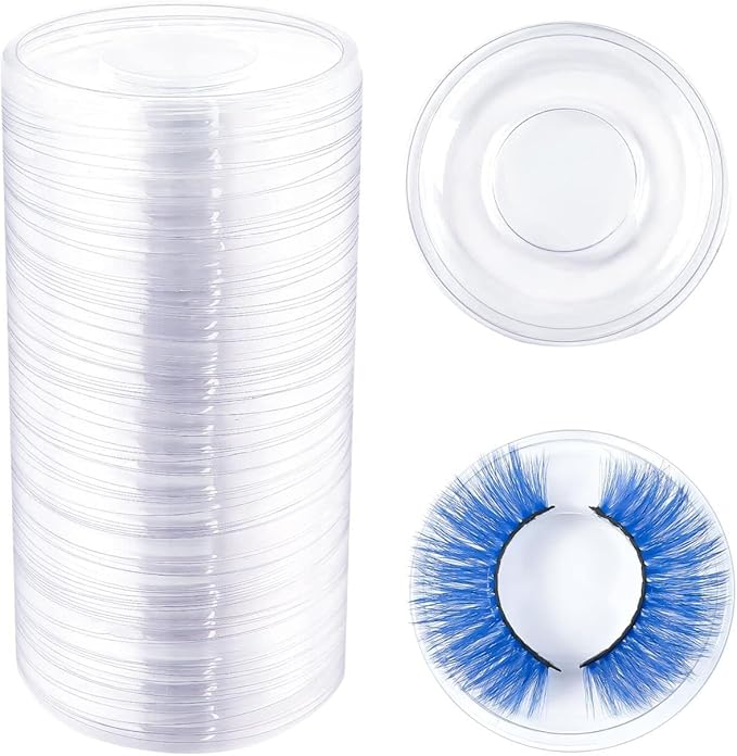 100 Pack Round Transparent Eyelash Trays Plastic Mink Lash Trays for Storage Lash Case Holder Packing Box Empty