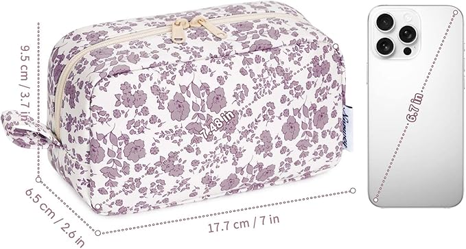 Narwey Small Makeup Bag for Purse Travel Makeup Pouch Mini Cosmetic Bag Zipper Pouch for Women (Dusty Pink Flower, Small)
