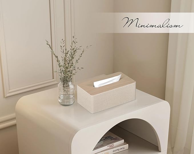 Tissue Box Cover Rectangular 9.8"(L) x 5.3"(W) x 4.3"(H) Refined Modern PU Leather Facial Tissue Dispenser Box Holder for Dresser Bathroom Decorative (Beige)