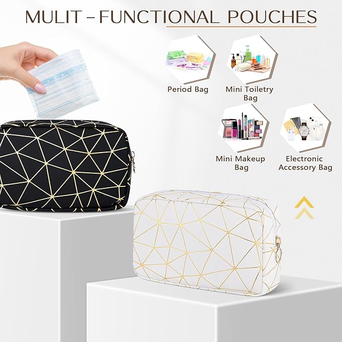 Period Bag for Girls Womens, Leather Sanitary Napkin Storage Bag, Portable Menstrual Pad Bag Period Pads Pouch (Pink Gold)