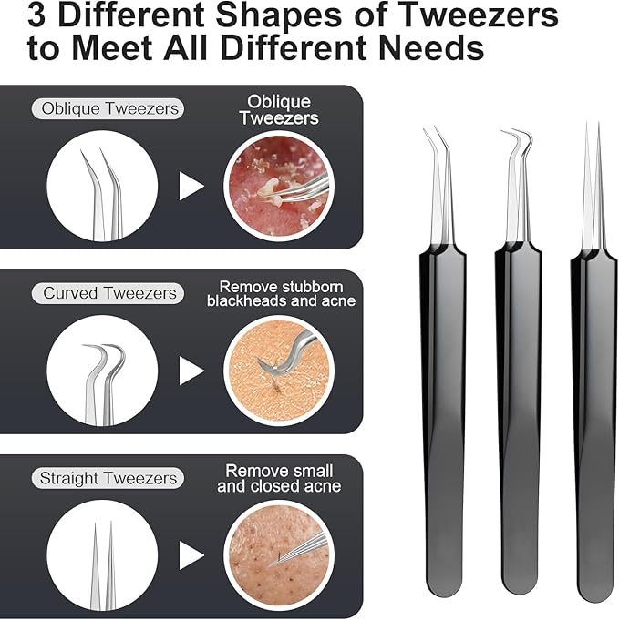 Pimple Popper Tool kit Blackhead Remover Comedone Extractor Kit with Box for Easily Remove blackheads, Acne, Blemishes, Whiteheads, pimples and Papules from the face and Bonus Gift -11pcs
